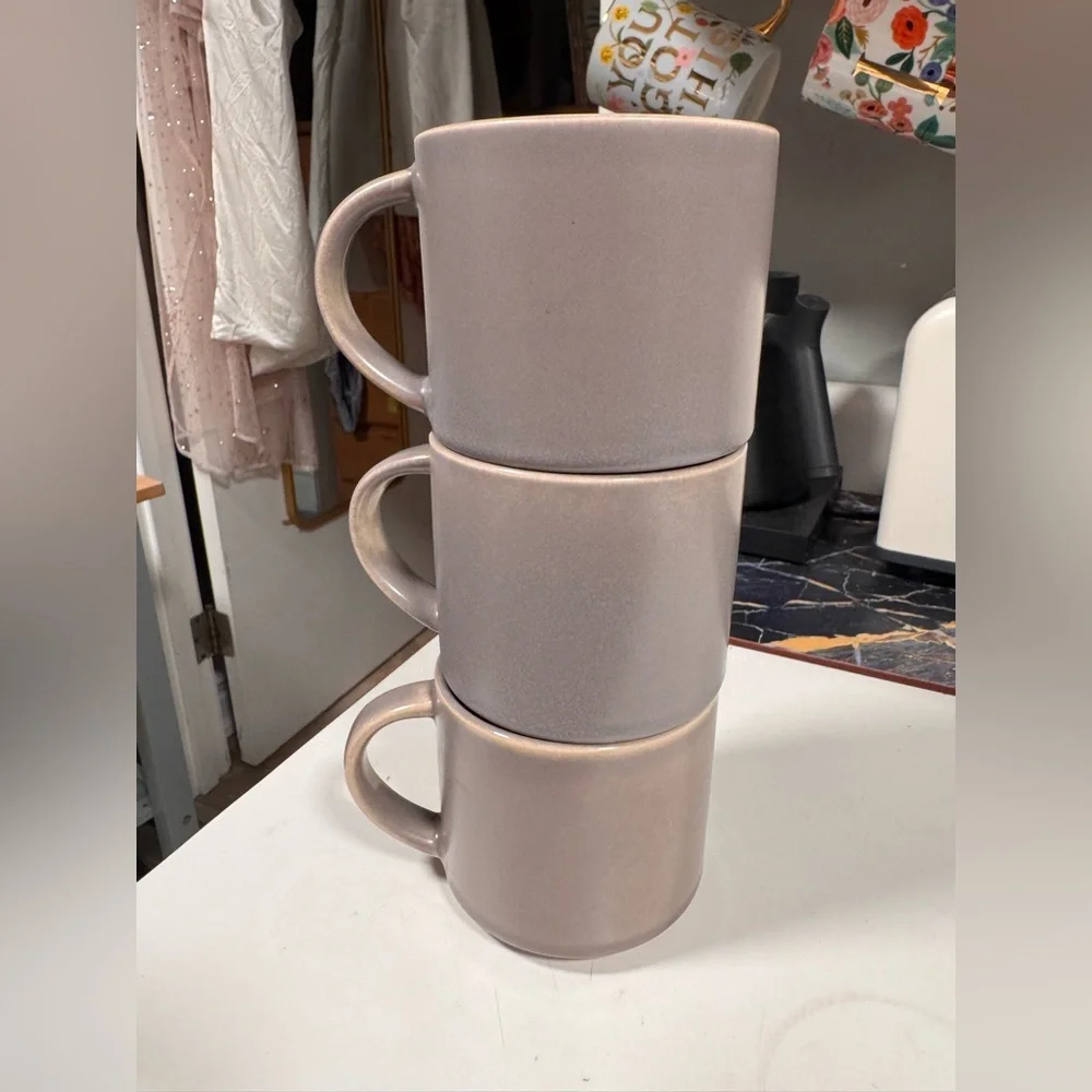 Pottery Barn Taupe Ceramic Mug Trio